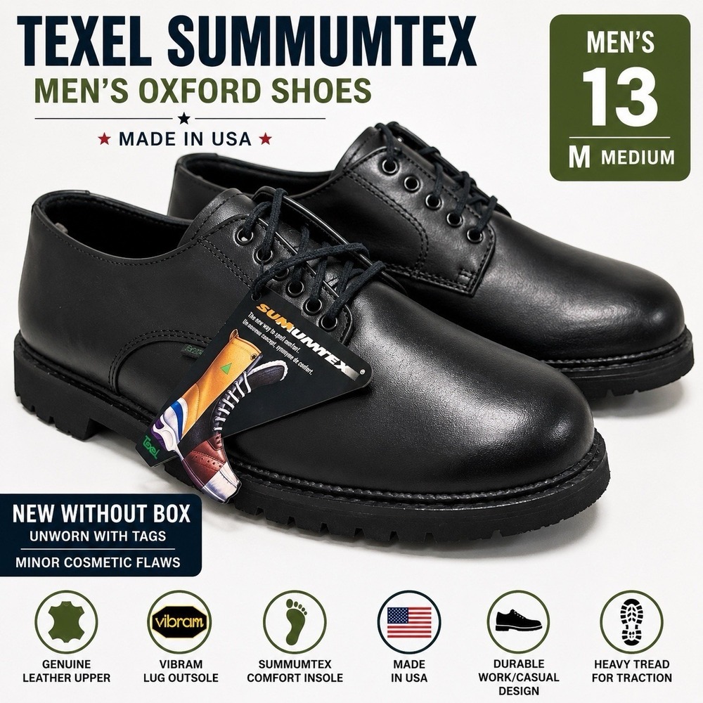 Texel Summumtex Black Leather Oxford Shoes Men's Size 13 M USA Vibram Sole